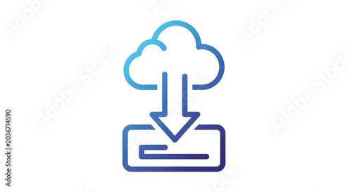 A minimalist vector icon showing cloud and download symbol with an arrow illustrating data transfer.