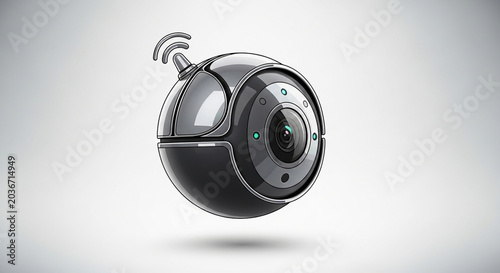 A sleek modern surveillance camera icon isolated on a plain background for a minimalist design concept