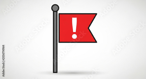 A minimal red flag icon with an exclamation mark symbol on a gray background.