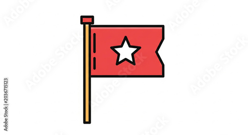A minimal red flag icon with a white star on a vector graphic design