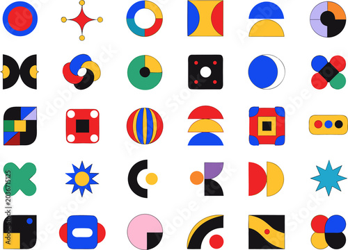 Abstract Geometric Circle Shape Pattern Colorful Modern Memphis Style Vector Background Collection