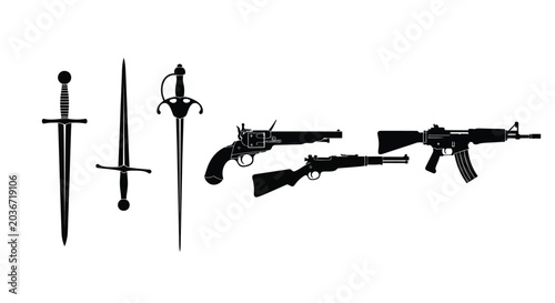 Tableau sur toile weapons silhouettes on white background high quality professional detailed moder
