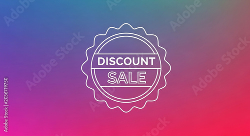 A colorful vector graphic featuring a discount sale badge with vibrant gradient background