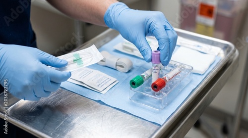 Medical Professional Collects Blood Samples in Clinic