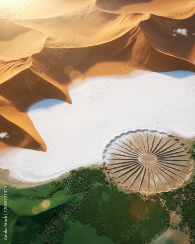 Indian Tricolor Desert Landscape – Abstract Patriotic Aerial Background