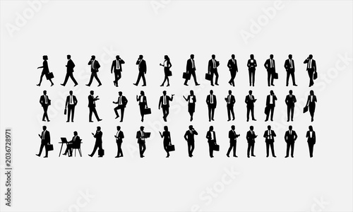 A monochrome vector silhouette of a male and female businessman. vector illustration