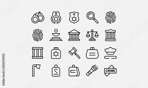 Billede på lærred A set of crime related icons with editable lines (not outlined)