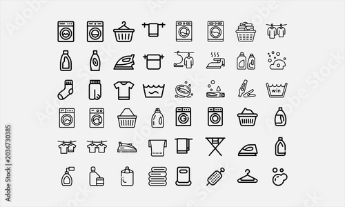 Obraz na plátne A set of laundry related icons with editable lines (not outlined)