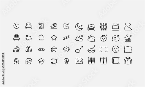A set of sleep-related icons with editable lines (not outlined). vector illustration
