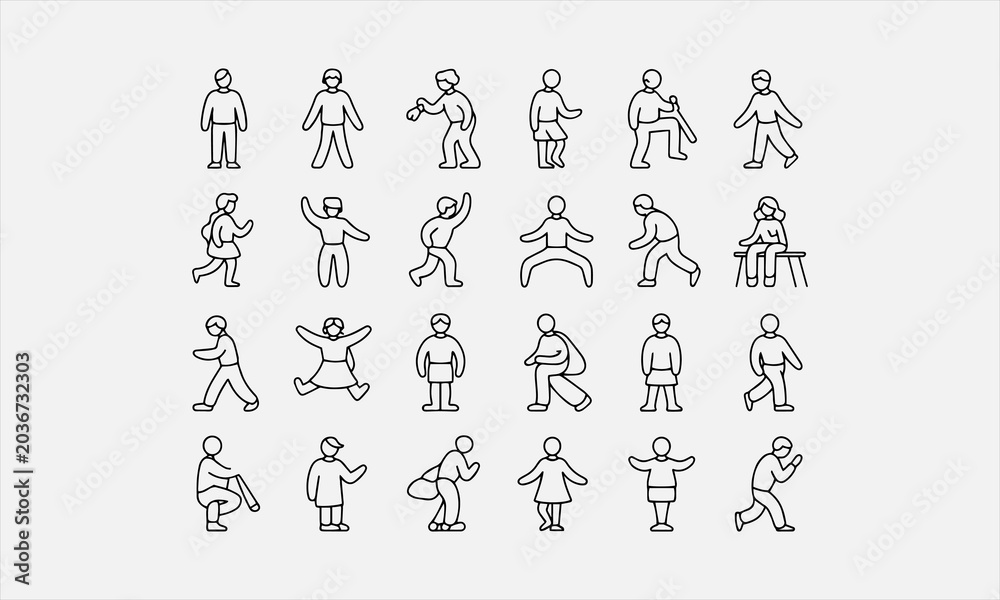 Obraz premium A set of vector line art icons of people (not outlined) with editable lines. vector illustration