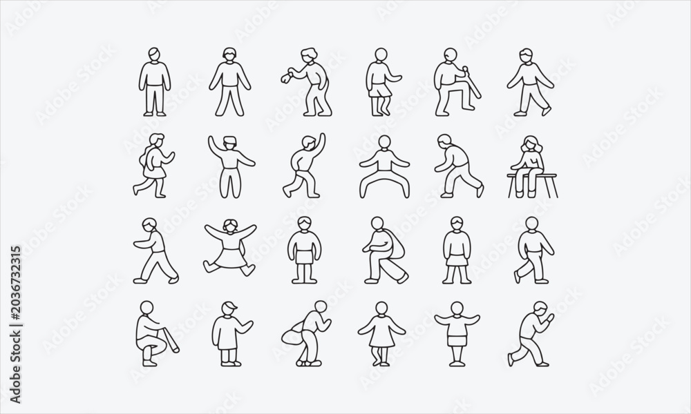 Obraz premium A set of vector line art icons of people (not outlined) with editable lines. vector illustration