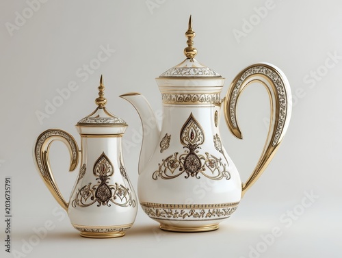 Ramadan coffee set. Traditional Saudi coffee pot (dallah).

