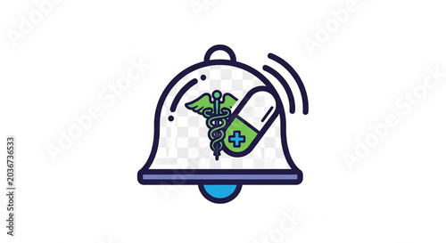 A modern vector icon of a bell with medical symbols for alerts and notifications.
