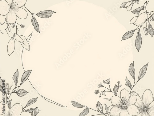 Simple floral circle frames that look elegant. These are hand-drawn with lines, featuring branches, leaves, and flowers. Great for wedding invites, cards, or logos.
