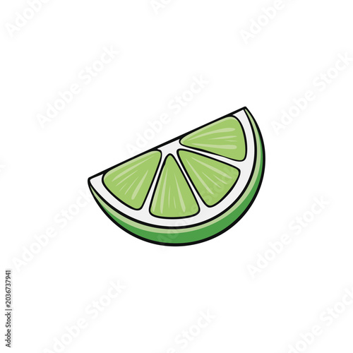 Simple cartoon illustration of a bright green lime slice with segments clearly defined