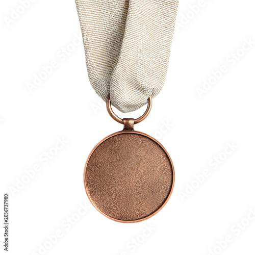 PNG of Close-up of a bronze medal with a simple ribbon, symbolizing achievement and success.
