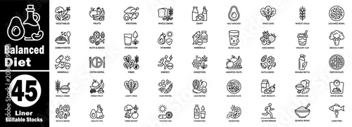 Schilderij op canvas Balanced diet liner icons