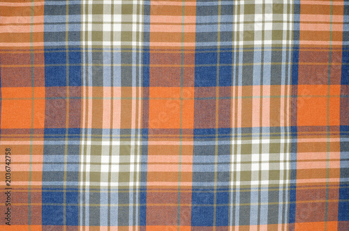 Orange and Blue Checked shirt full frame background