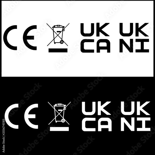 Fotografía CE Marking WEEE UKCA and UKNI Regulatory Compliance Symbol Set for European and