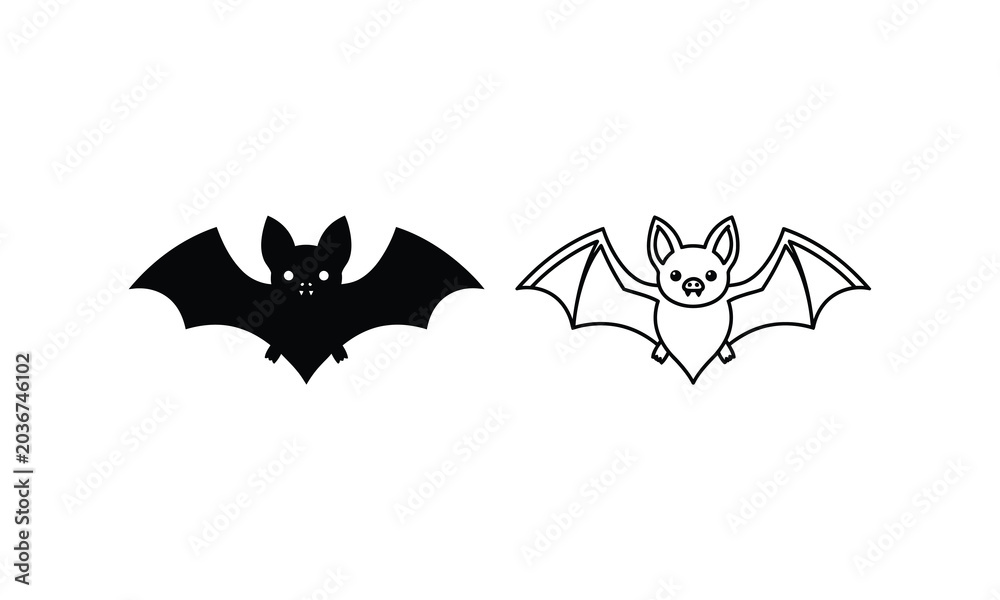 Fototapeta premium Halloween bat silhouette and outline illustrations