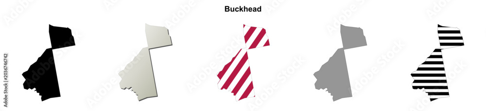 Fototapeta premium Buckhead (Georgia) blank outline map set