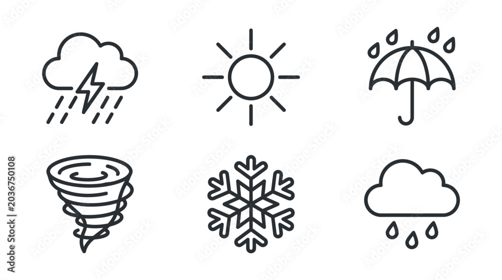 Fototapeta premium Weather forecast and meteorology line icon collection.