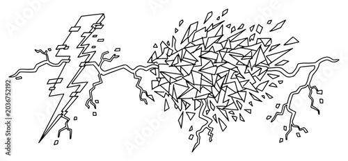 Tableau sur toile Lightning strike hitting a cluster of shattered geometric shards and crystals in