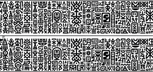 Fotografía Egyptian hieroglyphs pattern black and white vector illustration