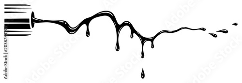 Foto Thick black liquid dripping with splashes and flow movement