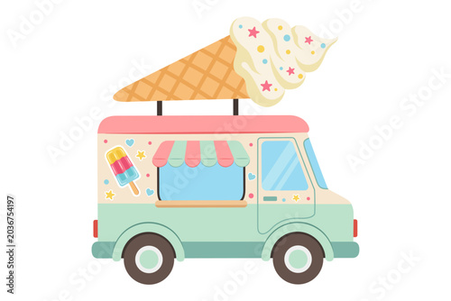 Bilde på lerret Ice cream truck with waffle cone on roof