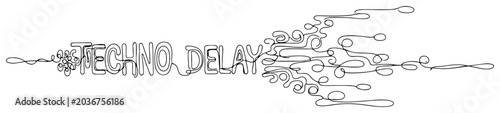 Fotografi Techno delay text dissolving into abstract swirl lines in a minimalist line art