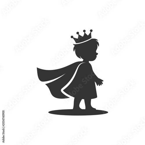 Child king Silhouette With Crown And Cape Black On Transparent Background