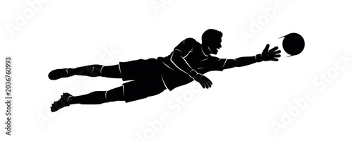 Bild auf Leinwand Soccer goalkeeper silhouette diving for save dynamic sports illustration