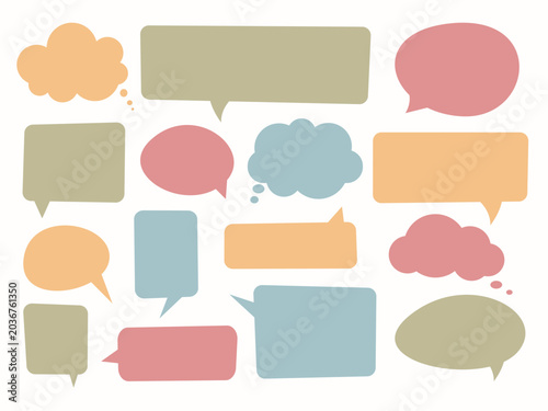 Cute playful speech bubble set. Colorful text balloon message box sticker collection. Communication icon for chat interfaces, social media, note stickers, educational graphic, collage, banner