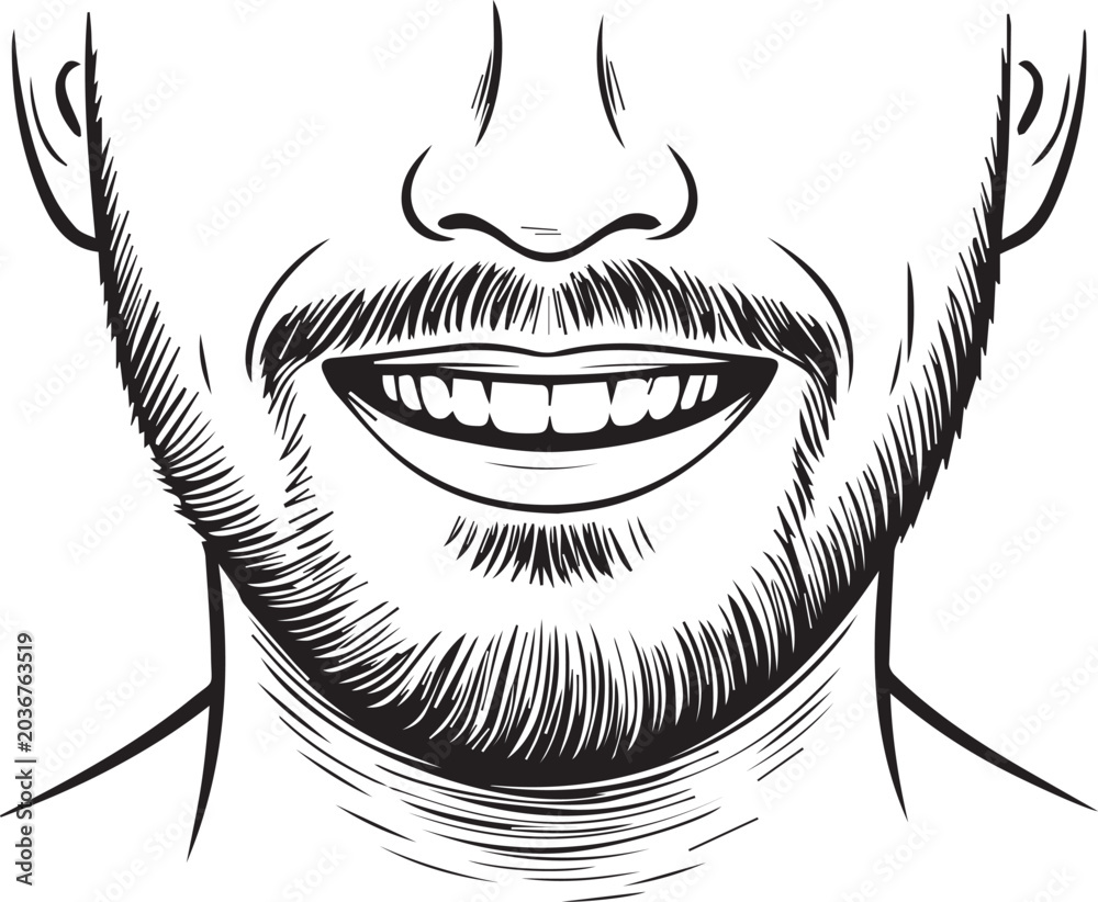 Obraz premium Hand Drawn Male Facial Hair and Smile Outline Sketch Design