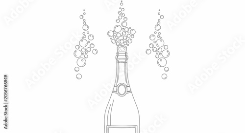 Cuadro en lienzo Line art illustration of a champagne bottle popping with bubbles.