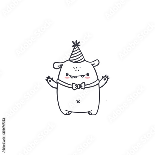 cute cartoon monster isolated on white background for coloring pages, magazines. Alien, Funny character. Sketch, doodle. Vector illustration