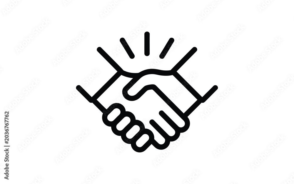 Fototapeta premium Handshake Icon Linear Style With Radial Lines On White Background