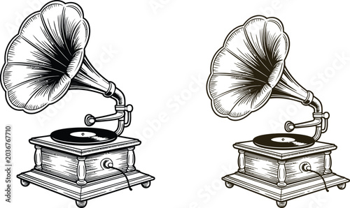 Canvastavla Vintage Gramophone, Antique Phonograph, Retro Music Player, Old Radio Illustrati