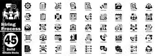 Fotografie Hiring process solid icons set