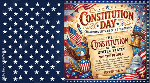 Obraz na płótnie American flag and constitution day poster celebrating us independence and govern