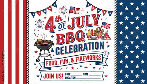 4th of july bbq celebration invitation