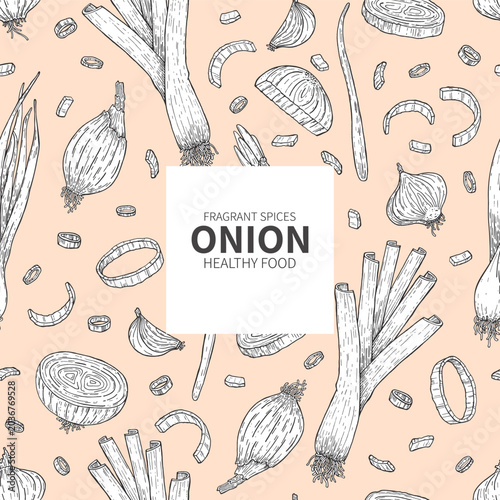 Bilde på lerret Onion, leek, onion rings and slices