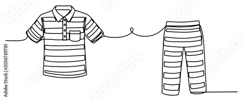 Tableau sur toile Continuous line drawing of a striped prisoner uniform with shirt and pants