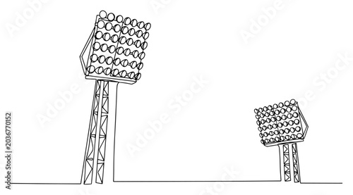 Photos Continuous line drawing of stadium floodlights and tall sports arena lighting to
