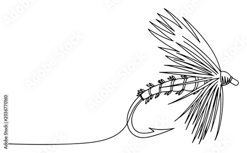 Canvastavla Fly fishing lure for angling drawn in a minimalist single line art style