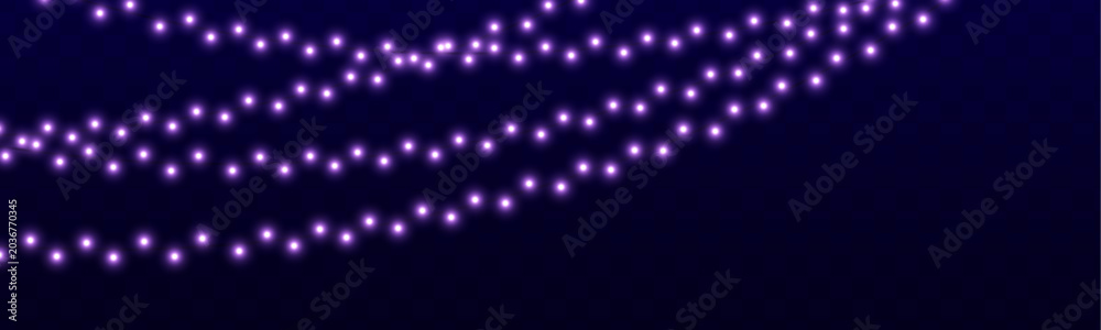 Obraz premium Festive lights garland with bright glow and bulbs. Vector Christmas design for projects. Isolated element for banners and ads.