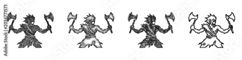 Foto Monochrome sketch berserker icon design set