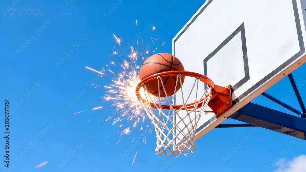 Naklejka premium Basketball in hoop with sparks