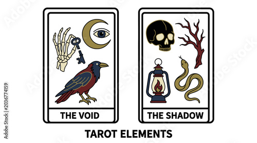 Canvastavla Tarot illustration depicts a mystical scene with a bird, skull, and serpent in a